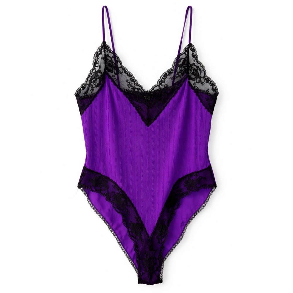 Vtg 90s Sears Purple‎ Lace Bodysuit M Whimsigoth anything but simple slip